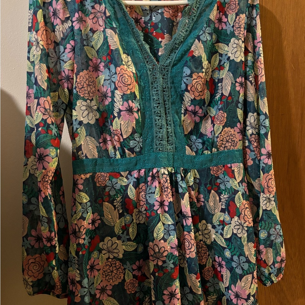 Women’s Matilda Jane Teal Floral Lace Blouse Size Small